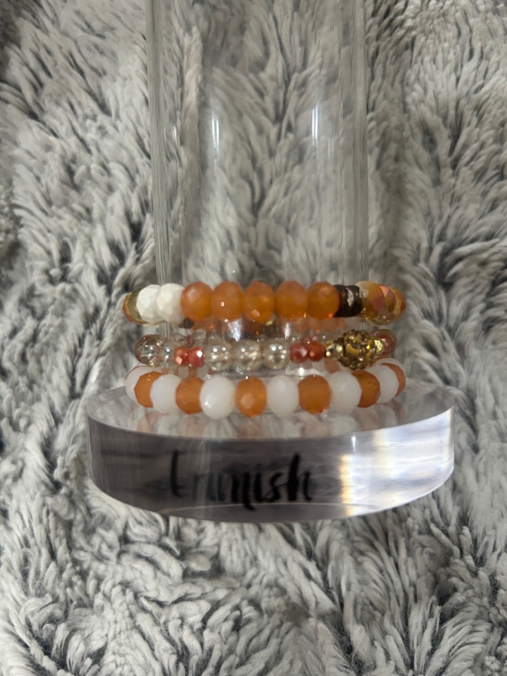 Stacked Orangish Peach and White Beaded Bracelet Set